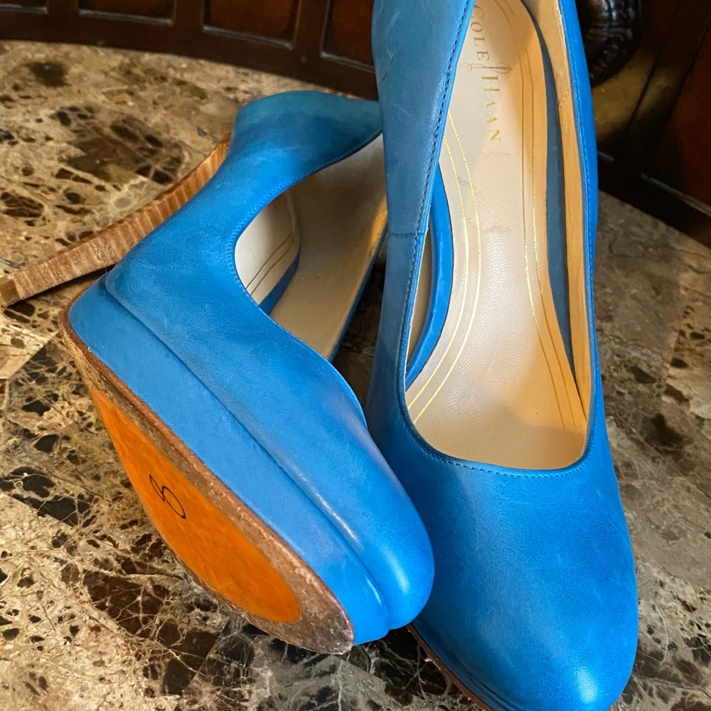 Cole Haan blue wooden heels